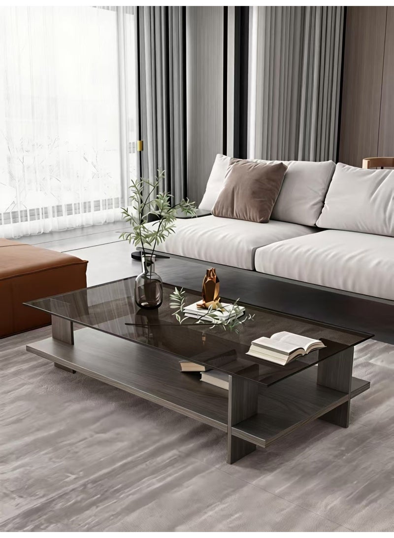 ChenDa Modern Grey Oak Tempered Glass Coffee Table 80×40×38cm - Impact Resistant & Stable Living Room Coffee Table - Image 2